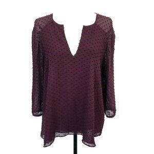 ARITZIA BABATON Augustus Silk Blend Top Blouse Size Small Burgundy Swiss Dots